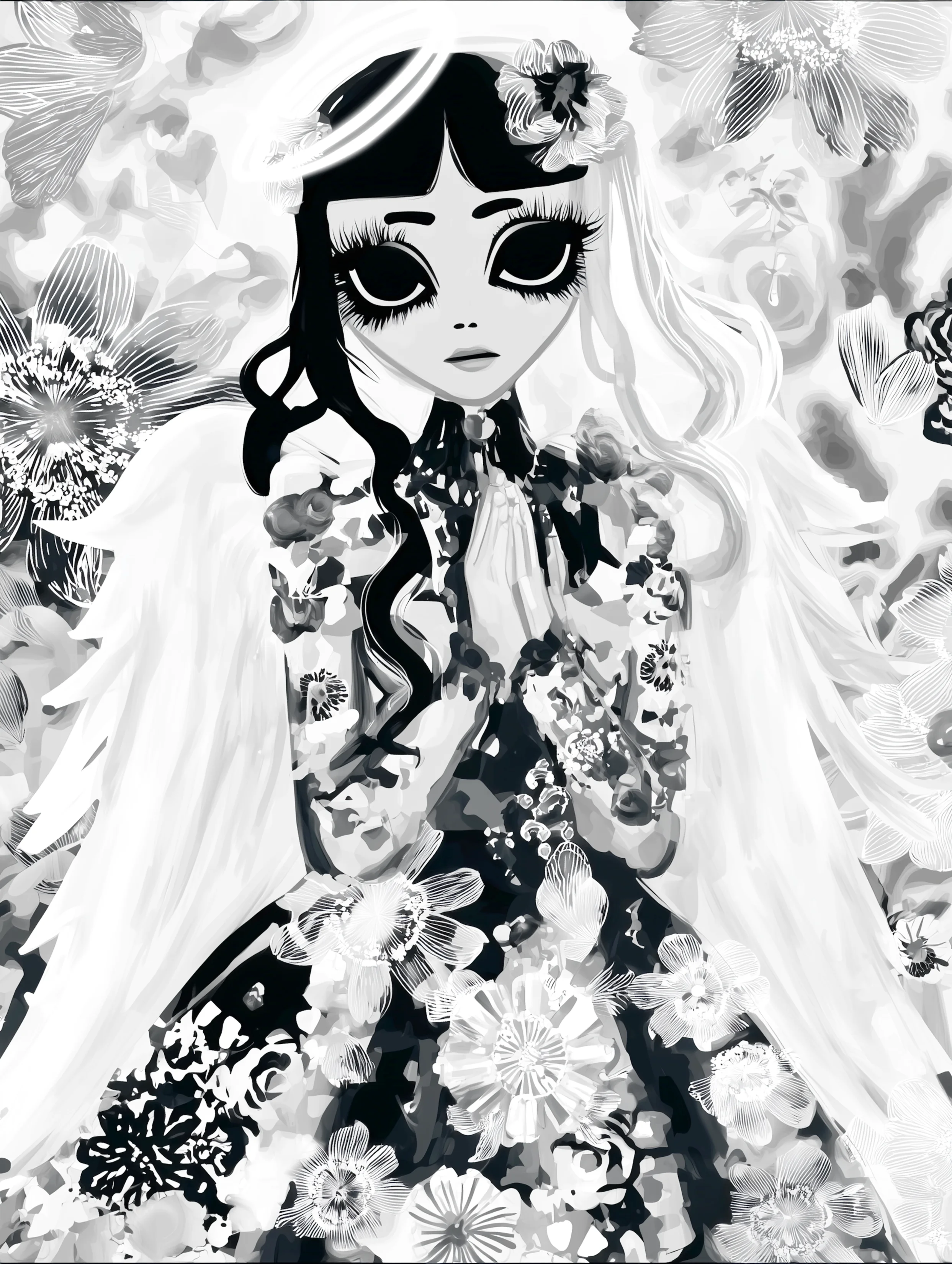 Free printable angel coloring page for adults featuring praying angel